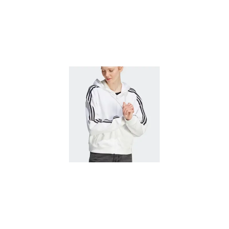 Adidas Women's 3S Full Zip Hooded Sweatshirt White Black Women