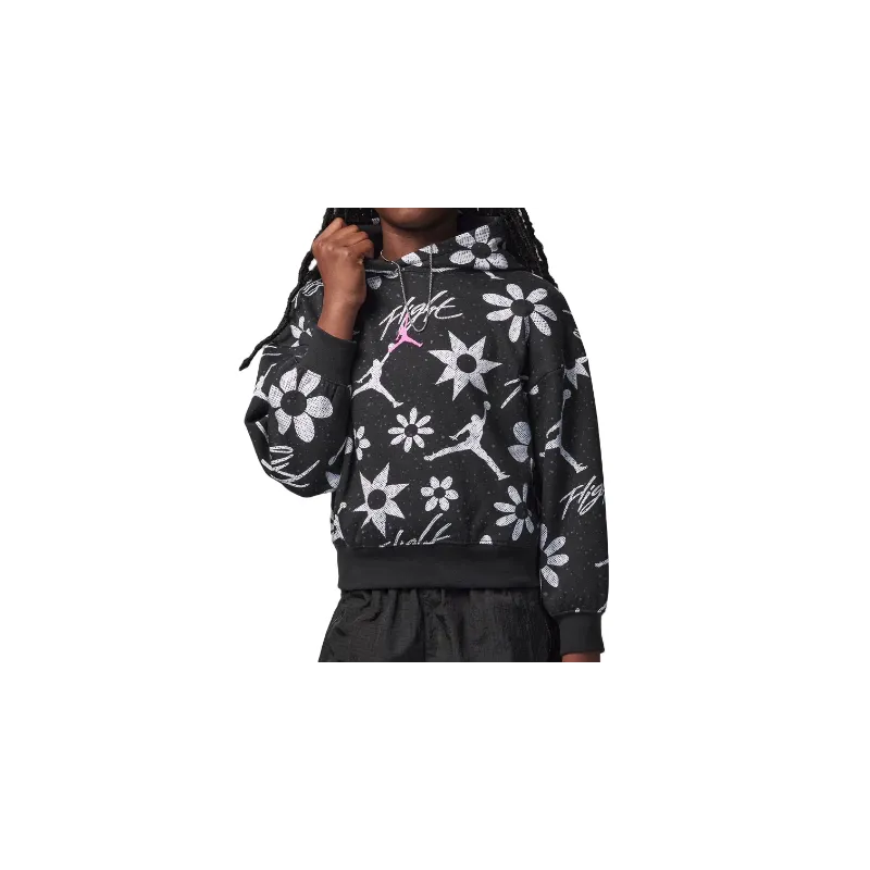 Nike Jordan Floral Flight All-Over Print Hoodie Black Flowers Girls